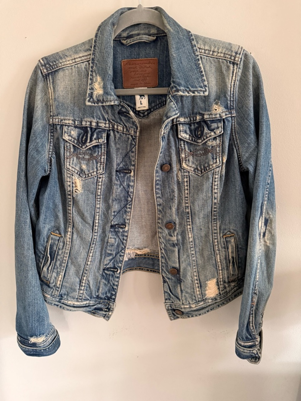Abercrombie & Fitch Light Blue Distressed Denim Jacket